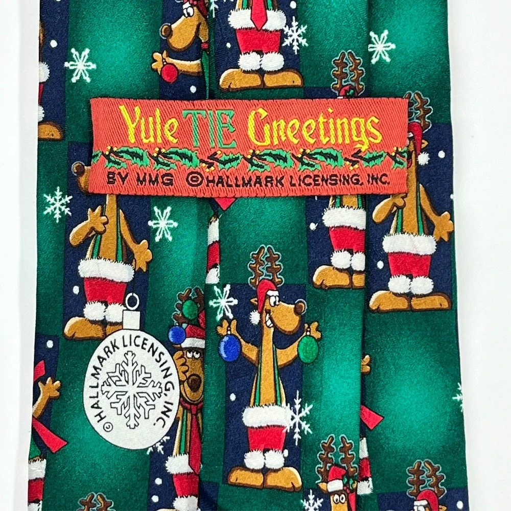 Yule Tie Greetings Silk Hand Made Men's Necktie‎ Holiday Party Festive Reindeer